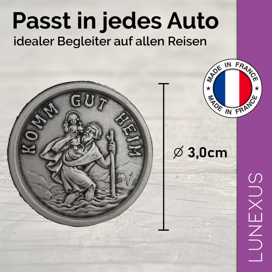 St Christopher Medal “Komm Gut Heim” (“come home safely”) Ø 3 cm – Blessed & Magnet – view 2