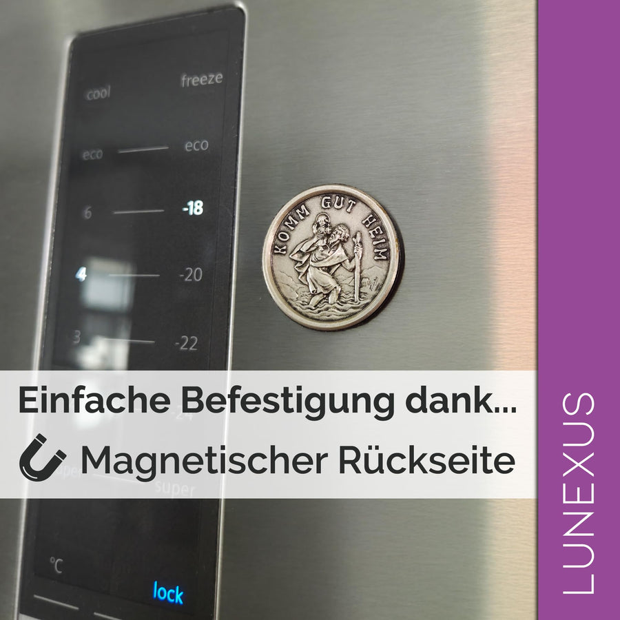 St Christopher Medal “Komm Gut Heim” (“come home safely”) Ø 3 cm – Blessed & Magnet – view 4