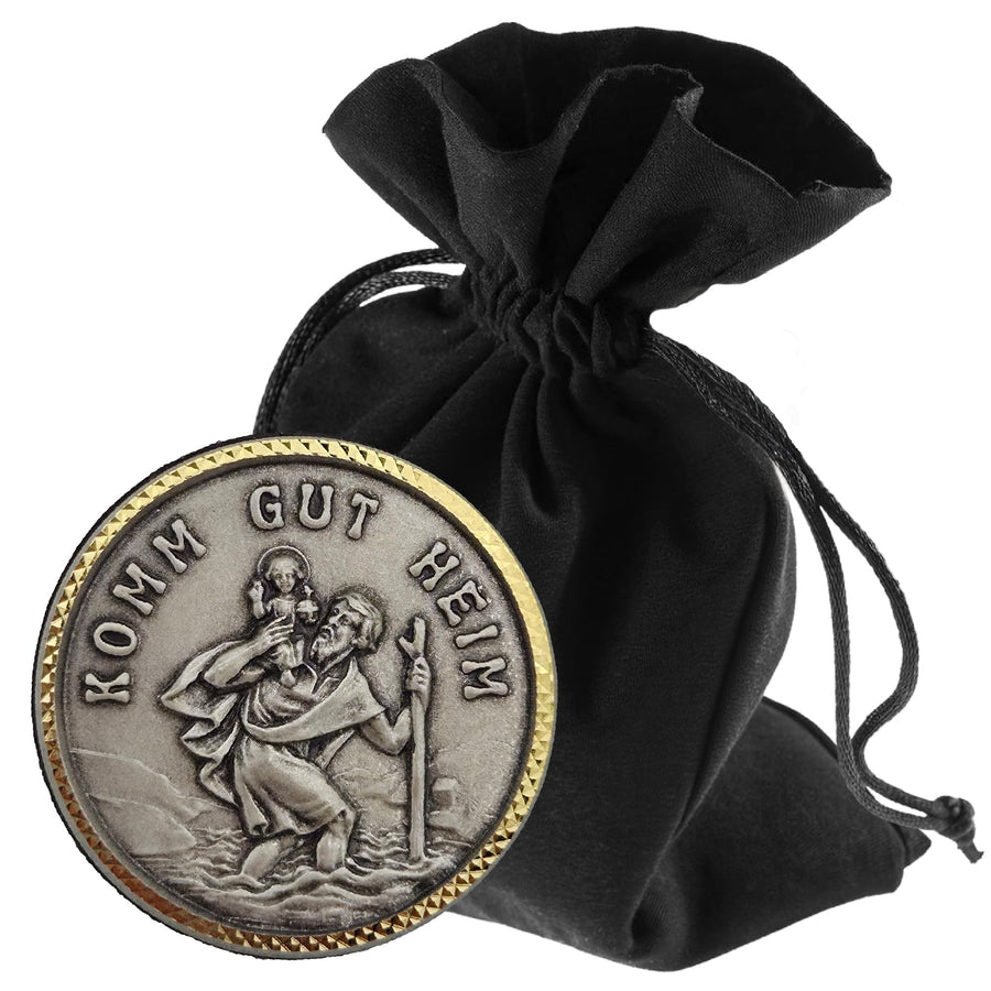 St Christopher Medal “Komm Gut Heim” (“come home safely”) Ø 3.5 cm – Blessed & Magnet – product view