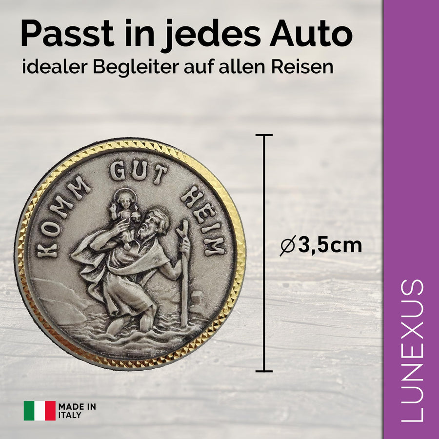 St Christopher Medal “Komm Gut Heim” (“come home safely”) Ø 3.5 cm – Blessed & Magnet – view 2