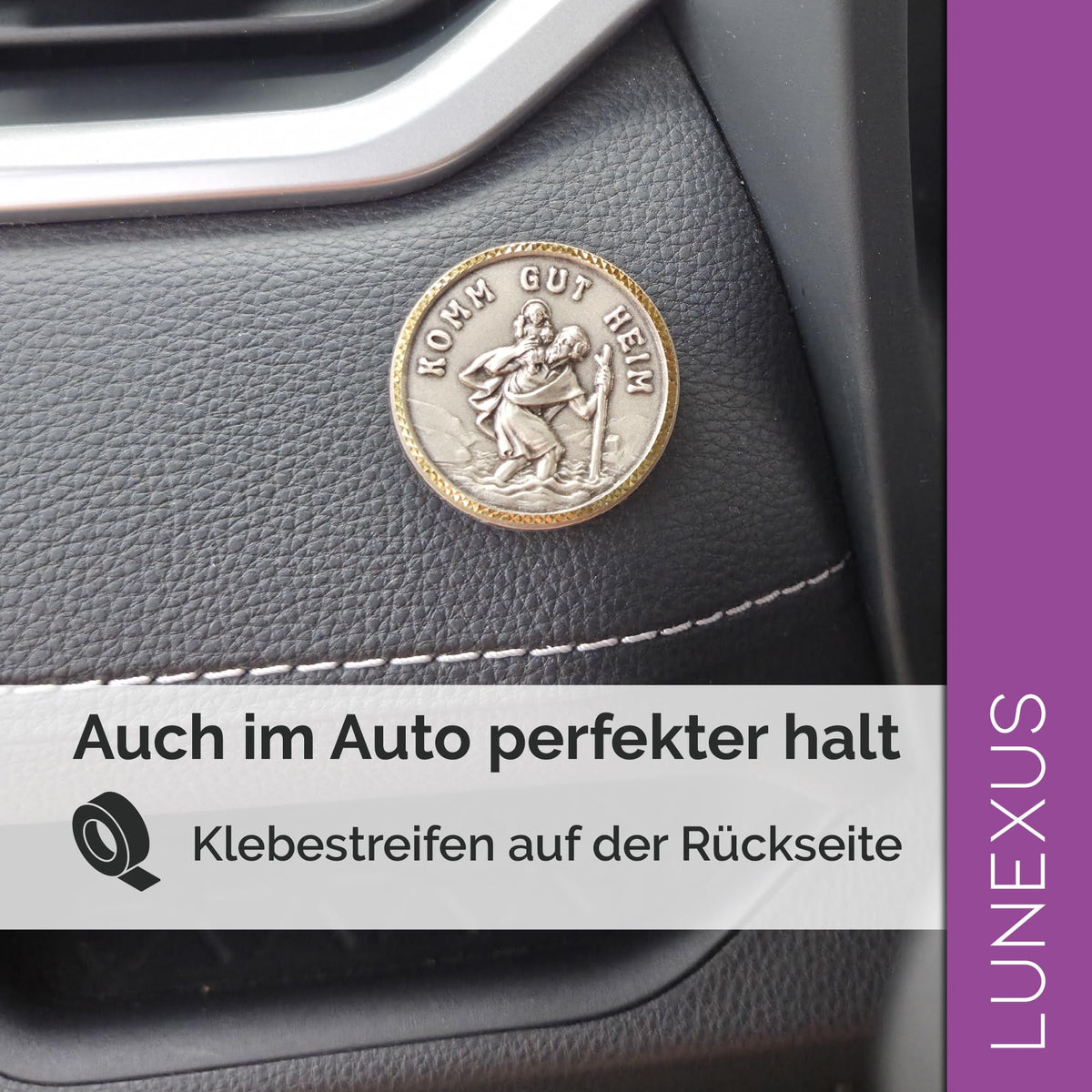 Medalla San Cristóbal para coche «Komm Gut Heim» Ø 3,5 cm – bendecida e imán – vista 5