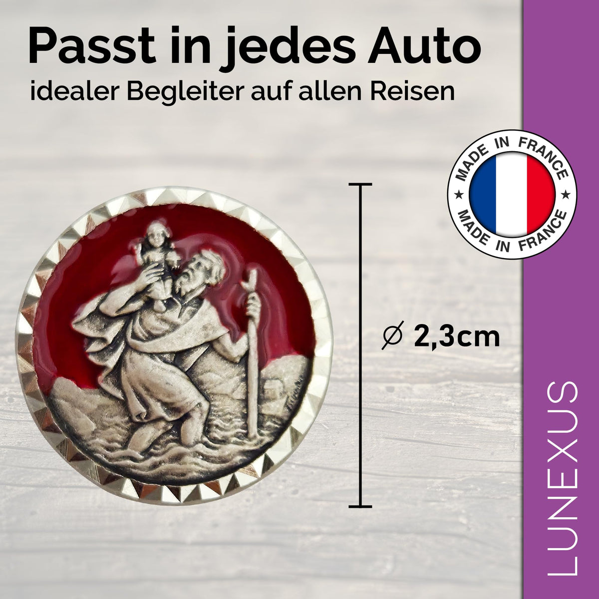 Medaglia San Cristoforo per auto rossa Ø 2,3 cm – benedetta e con magnete – vista 2