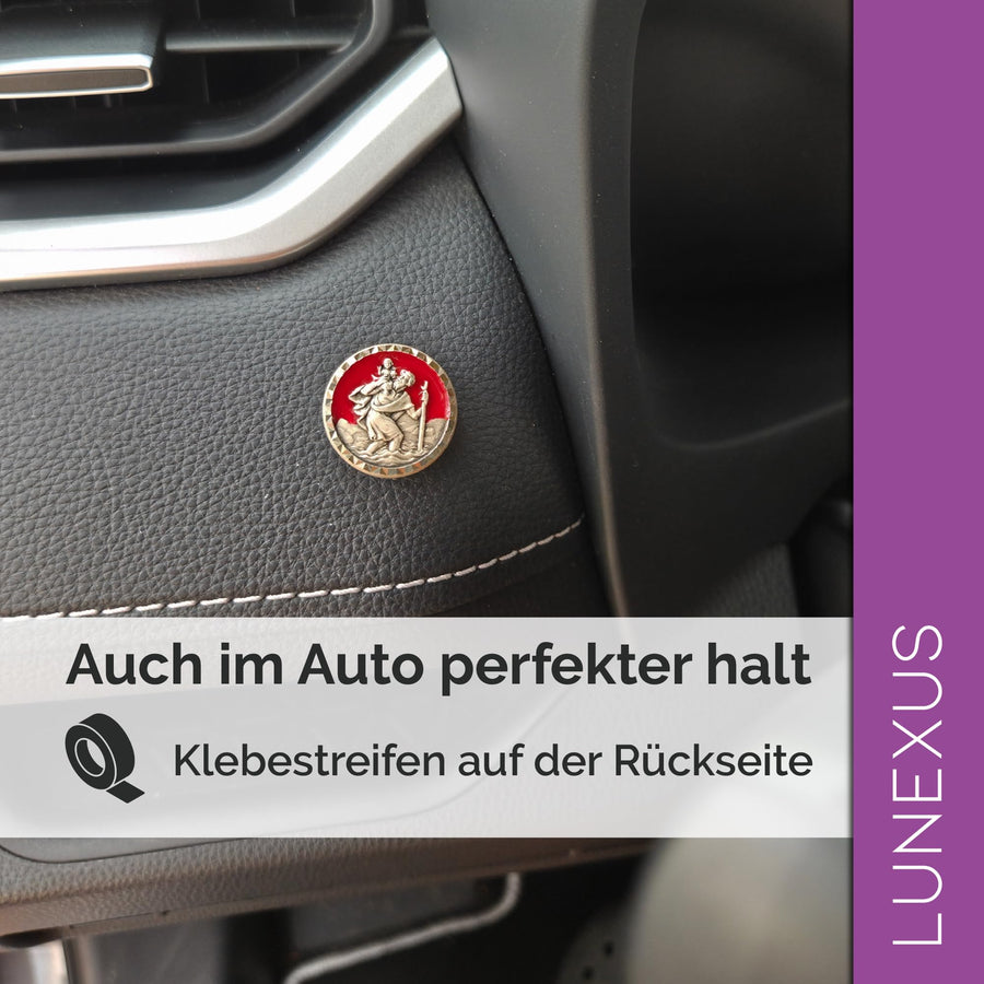 Medalla San Cristóbal para coche roja Ø 2,3 cm – bendecida e imán – vista 5