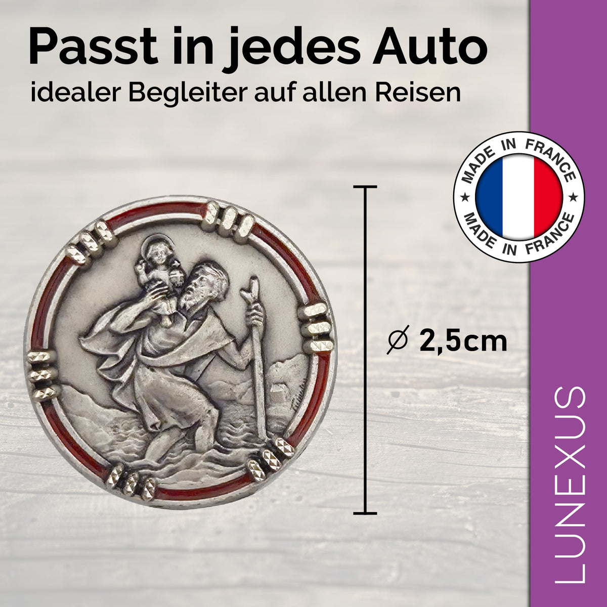 St Christopher Medal Red Edge Ø 2.5 cm – Blessed & Magnet – view 2