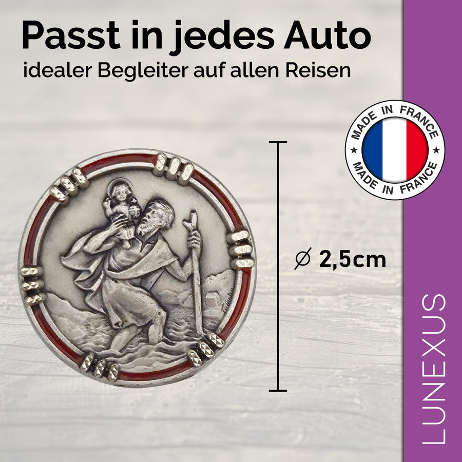 St Christopher Medal Red Edge Ø 2.5 cm – Blessed & Magnet – view 2