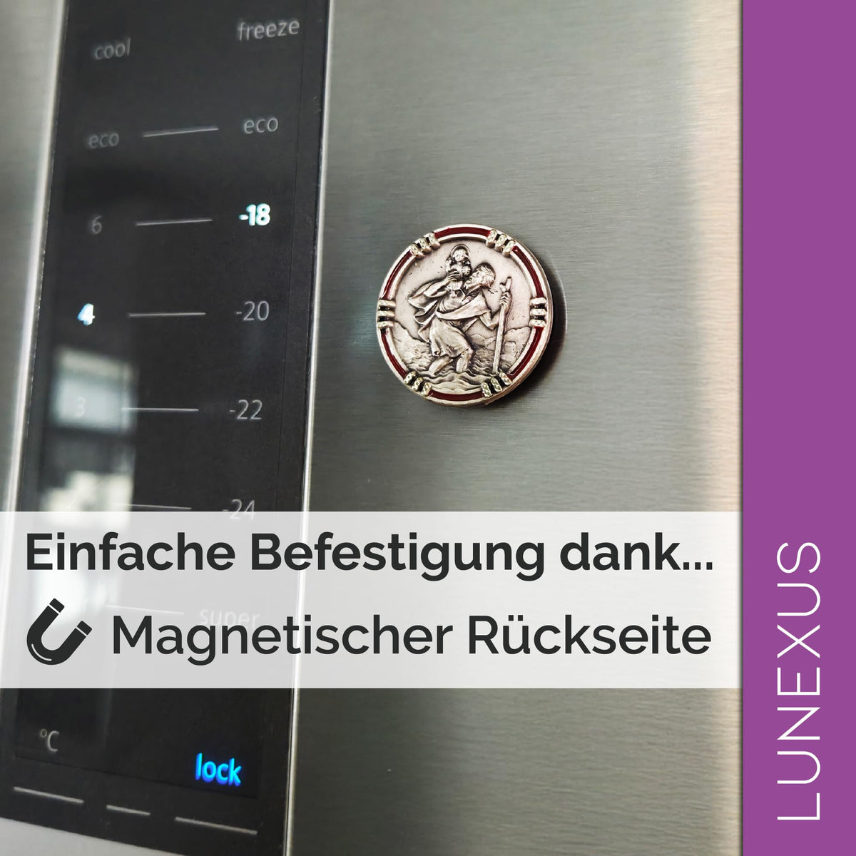 St Christopher Medal Red Edge Ø 2.5 cm – Blessed & Magnet – view 4
