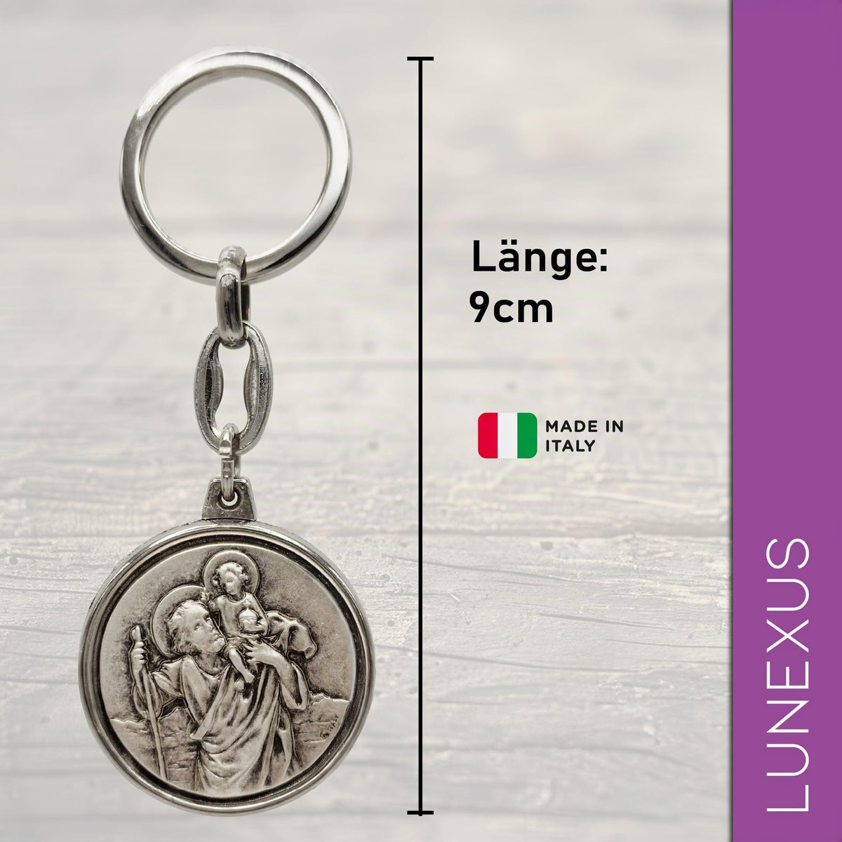 St Christopher Keyring Ø 3.5 cm Silver 9.5 cm – Blessed – view 2
