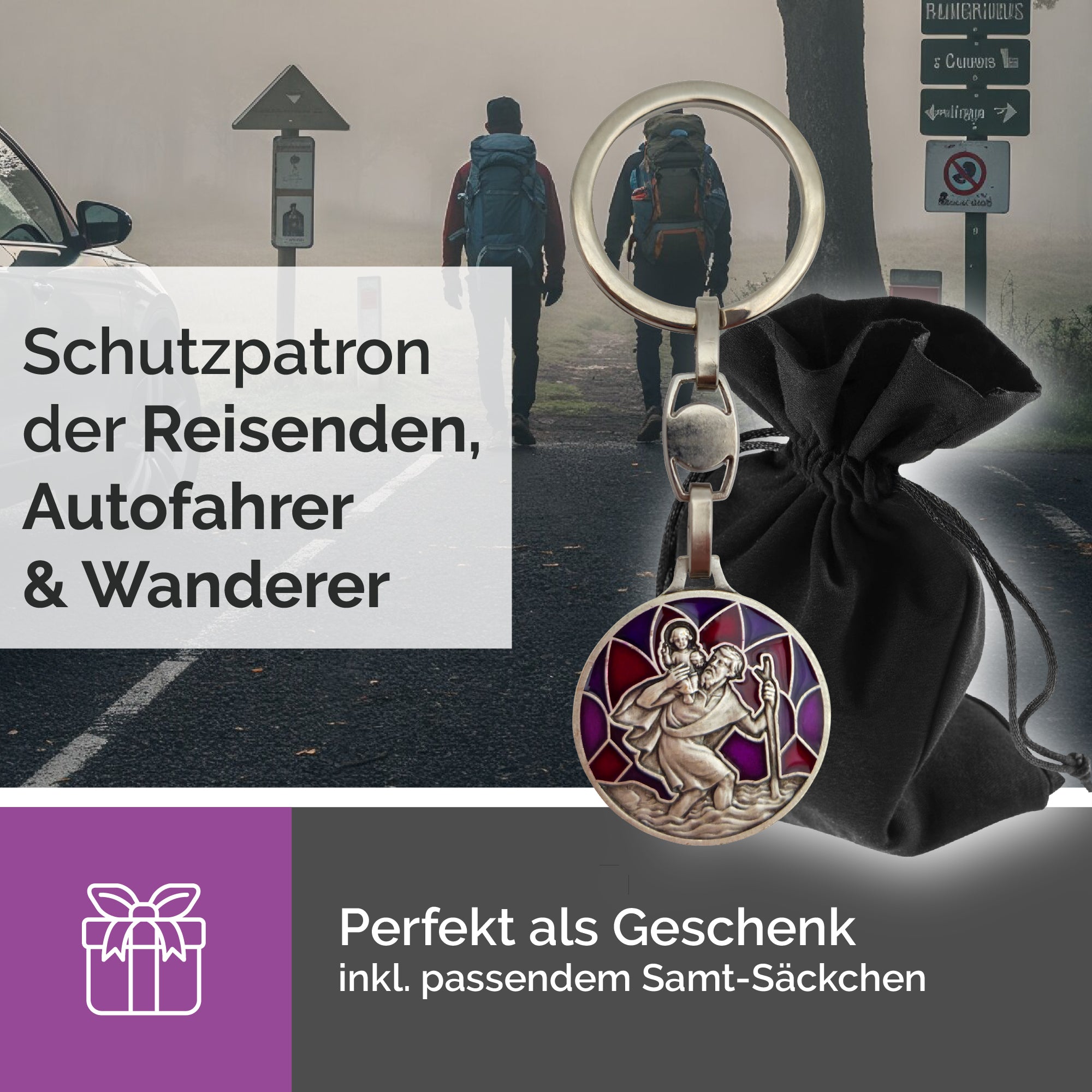 Christophorus Schlüsselanhänger am Autoschlüssel als christlicher Schutzbegleiter für unterwegs