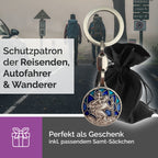 Handgefertigter blauer Christophorus Schlüsselanhänger mit Emaille-Detail, gesegnet und in Frankreich gefertigt