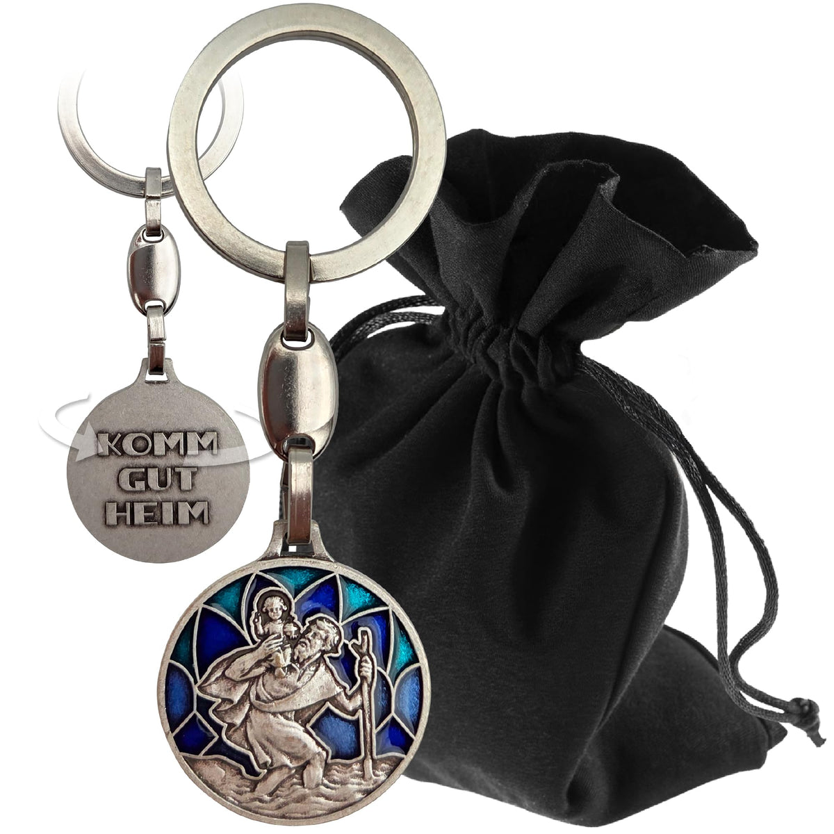 St Christopher Keyring “Komm gut heim” Blue 9 cm – Blessed – product view