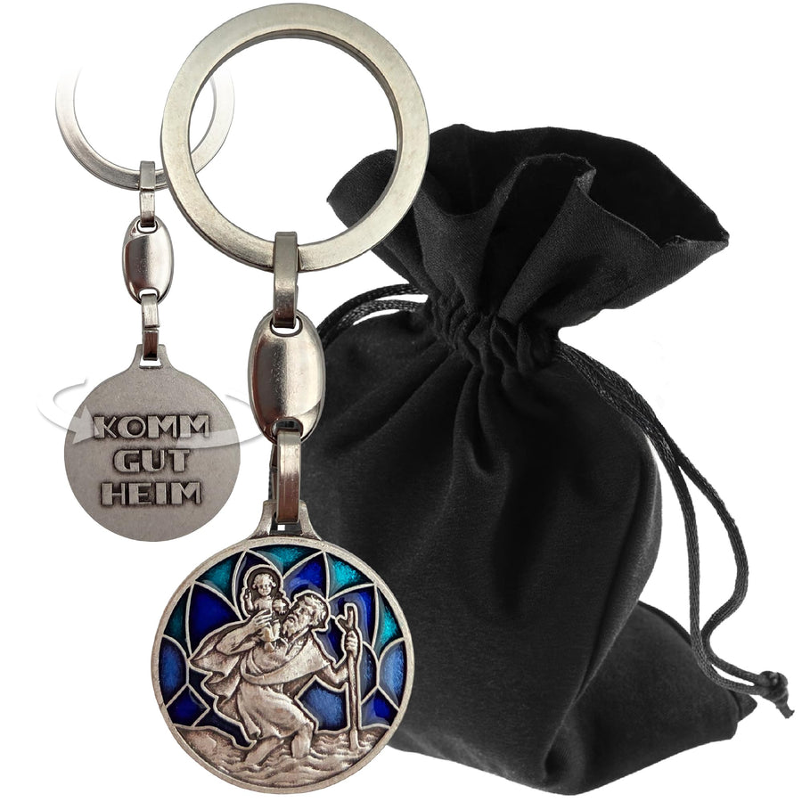St Christopher Keyring “Komm gut heim” Blue 9 cm – Blessed – product view