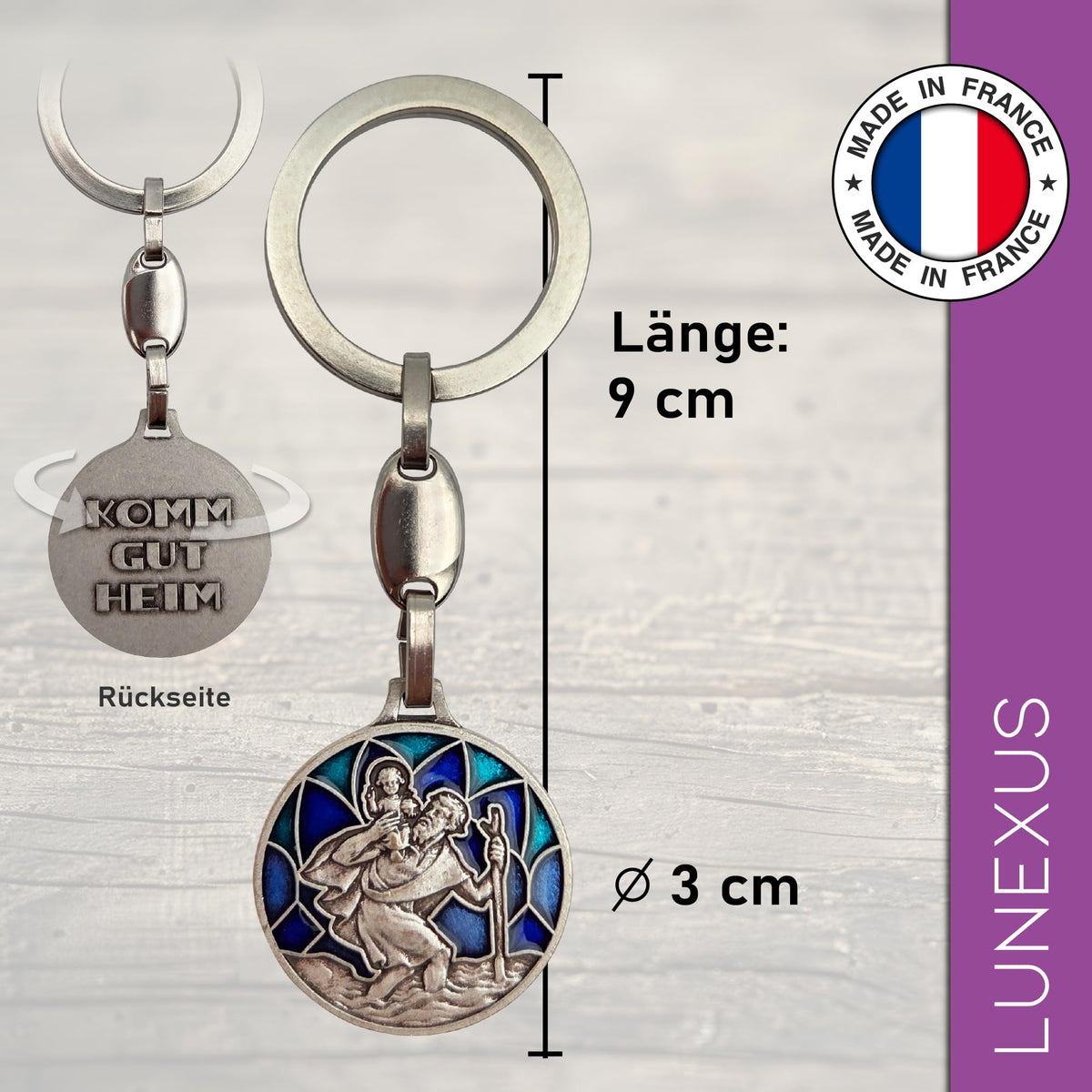 St Christopher Keyring “Komm gut heim” Blue 9 cm – Blessed – view 2