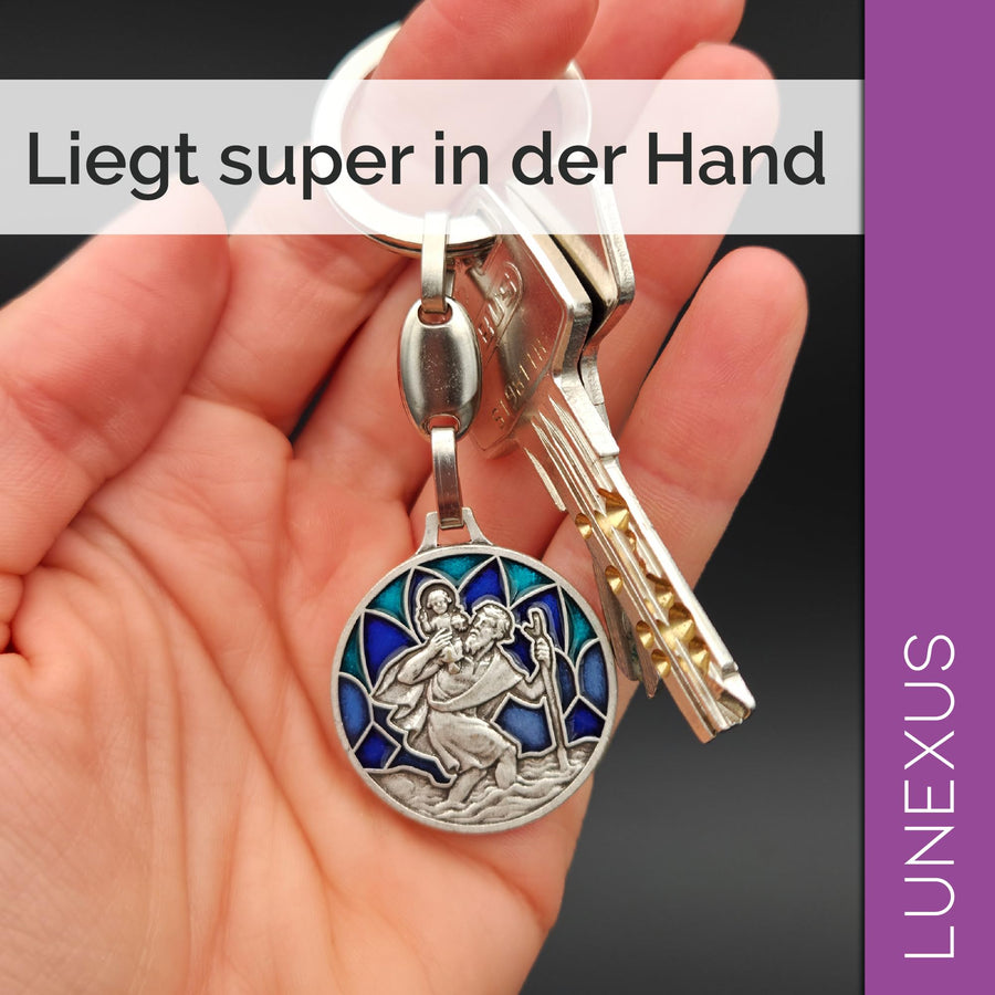 St Christopher Keyring “Komm gut heim” Blue 9 cm – Blessed – view 6