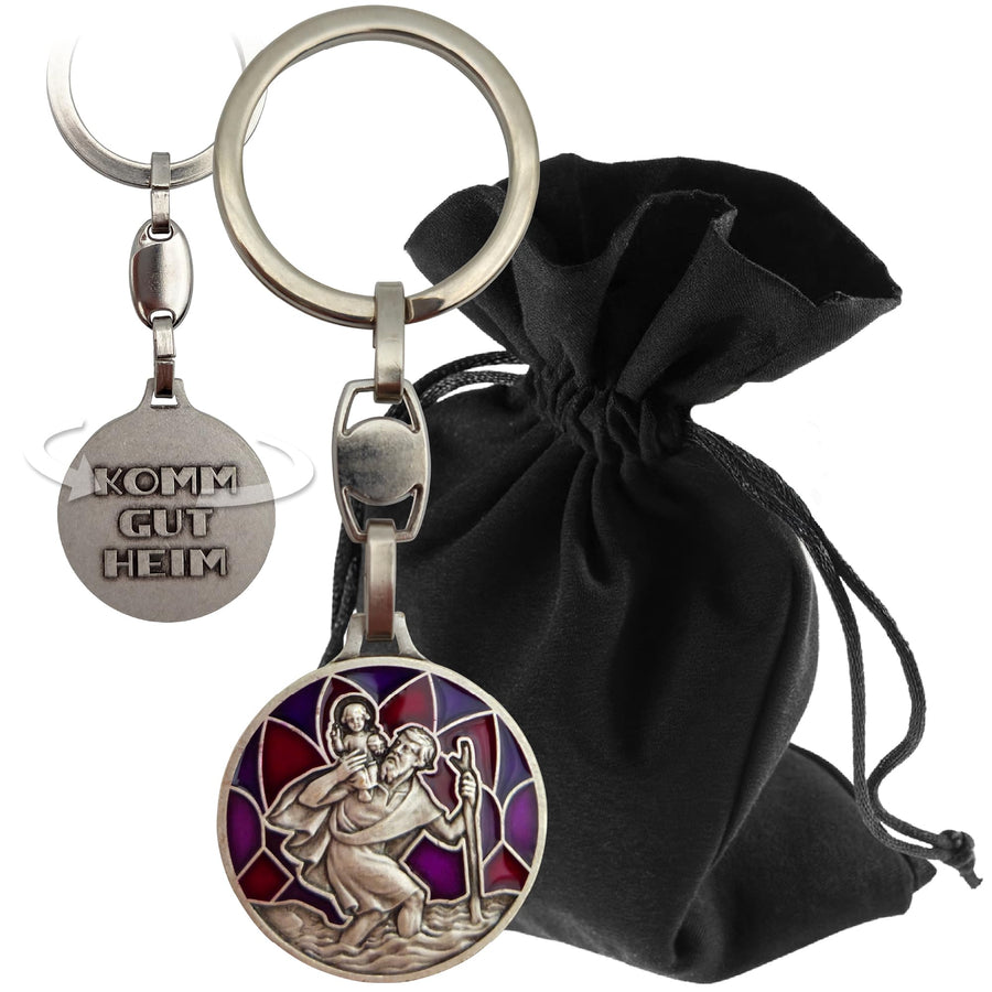 St Christopher Keyring “Komm Gut Heim” (“come home safely”) Violet 9 cm – Blessed – product view