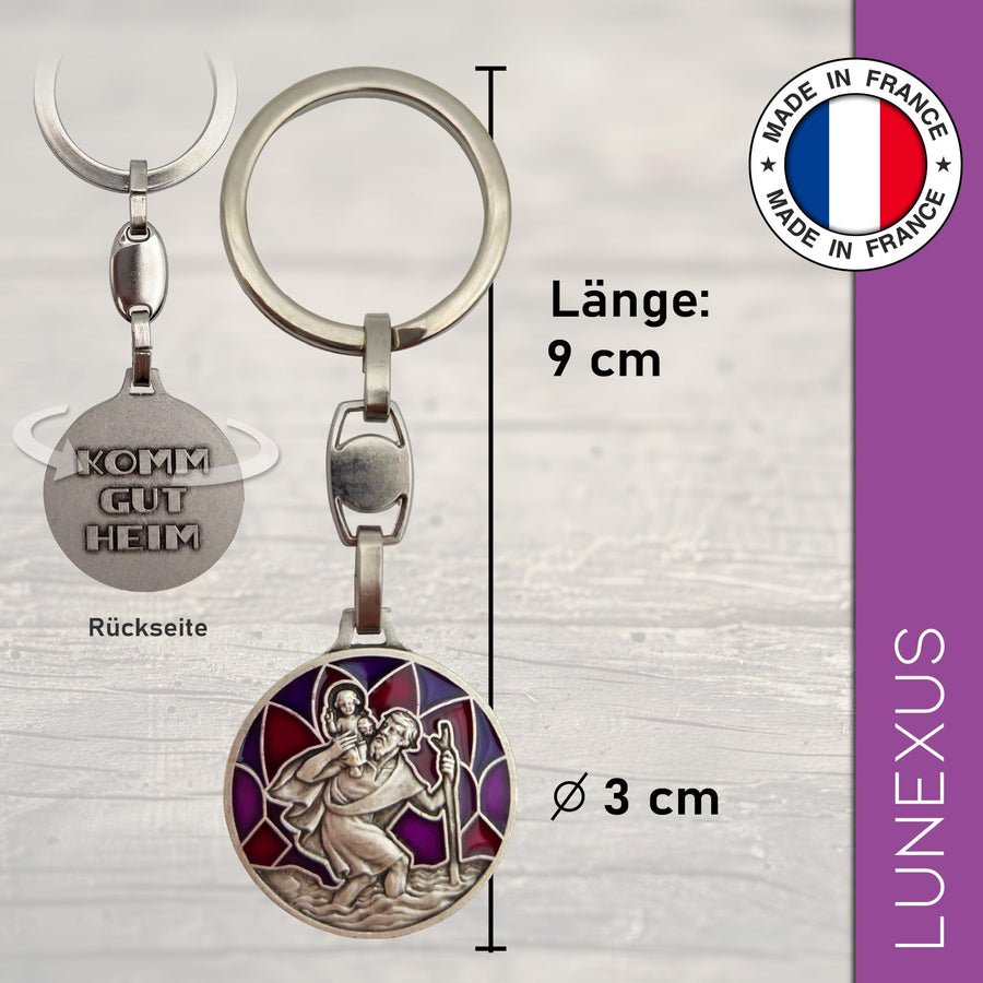 St Christopher Keyring “Komm Gut Heim” (“come home safely”) Violet 9 cm – Blessed – view 2
