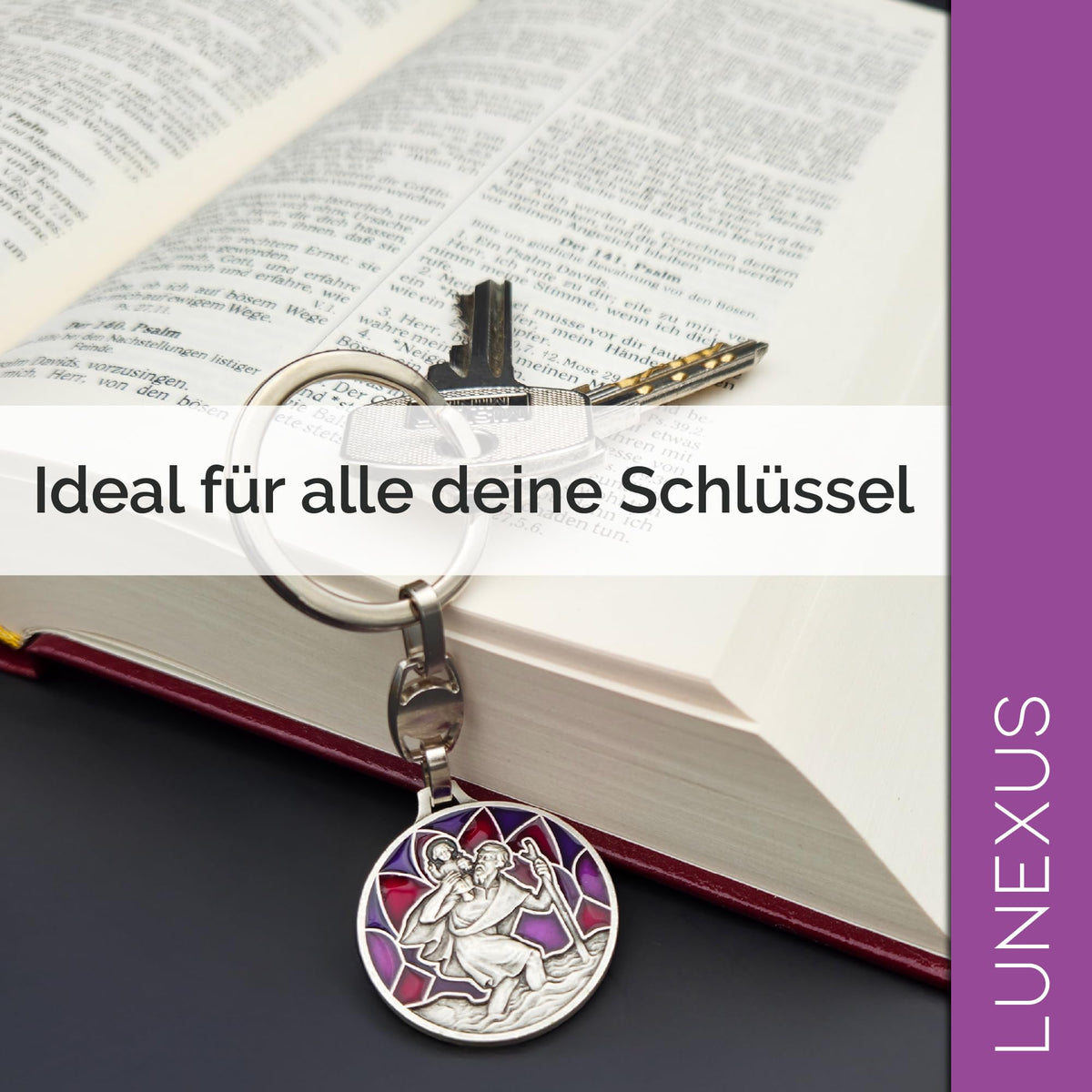 St Christopher Keyring “Komm Gut Heim” (“come home safely”) Violet 9 cm – Blessed – view 5