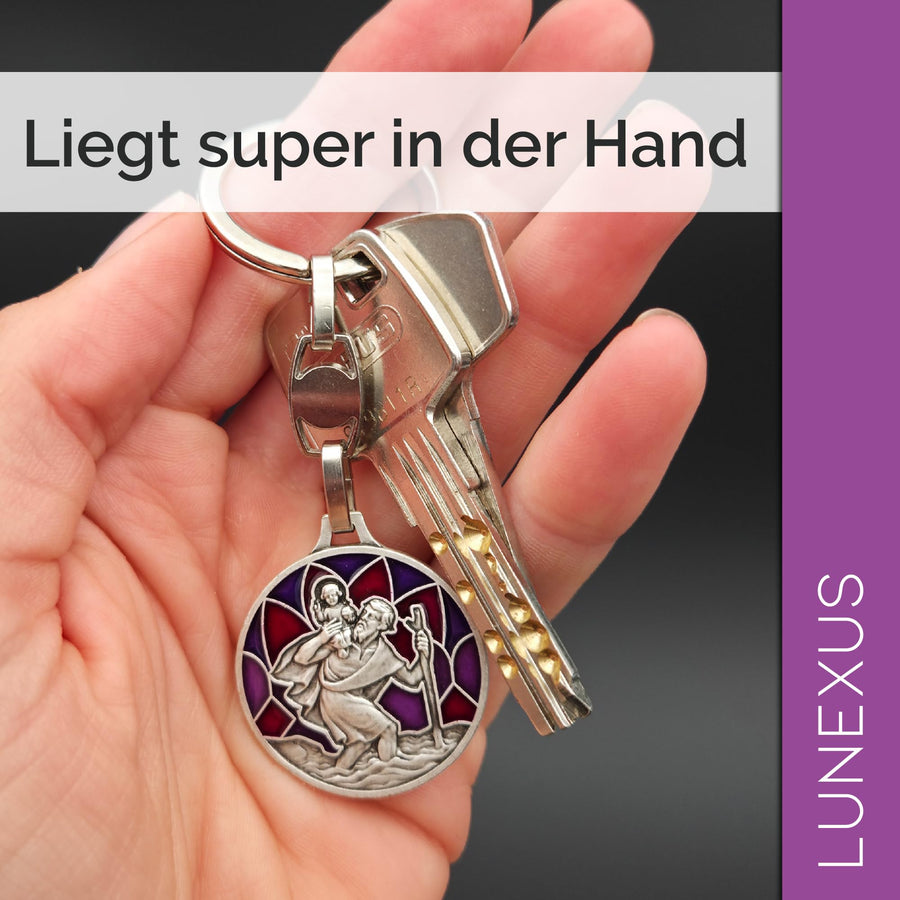St Christopher Keyring “Komm Gut Heim” (“come home safely”) Violet 9 cm – Blessed – view 6