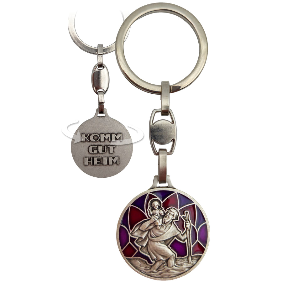 Porte-clés saint Christophe bénit avec gravure « Komm gut heim », saint patron des automobilistes et des voyageurs