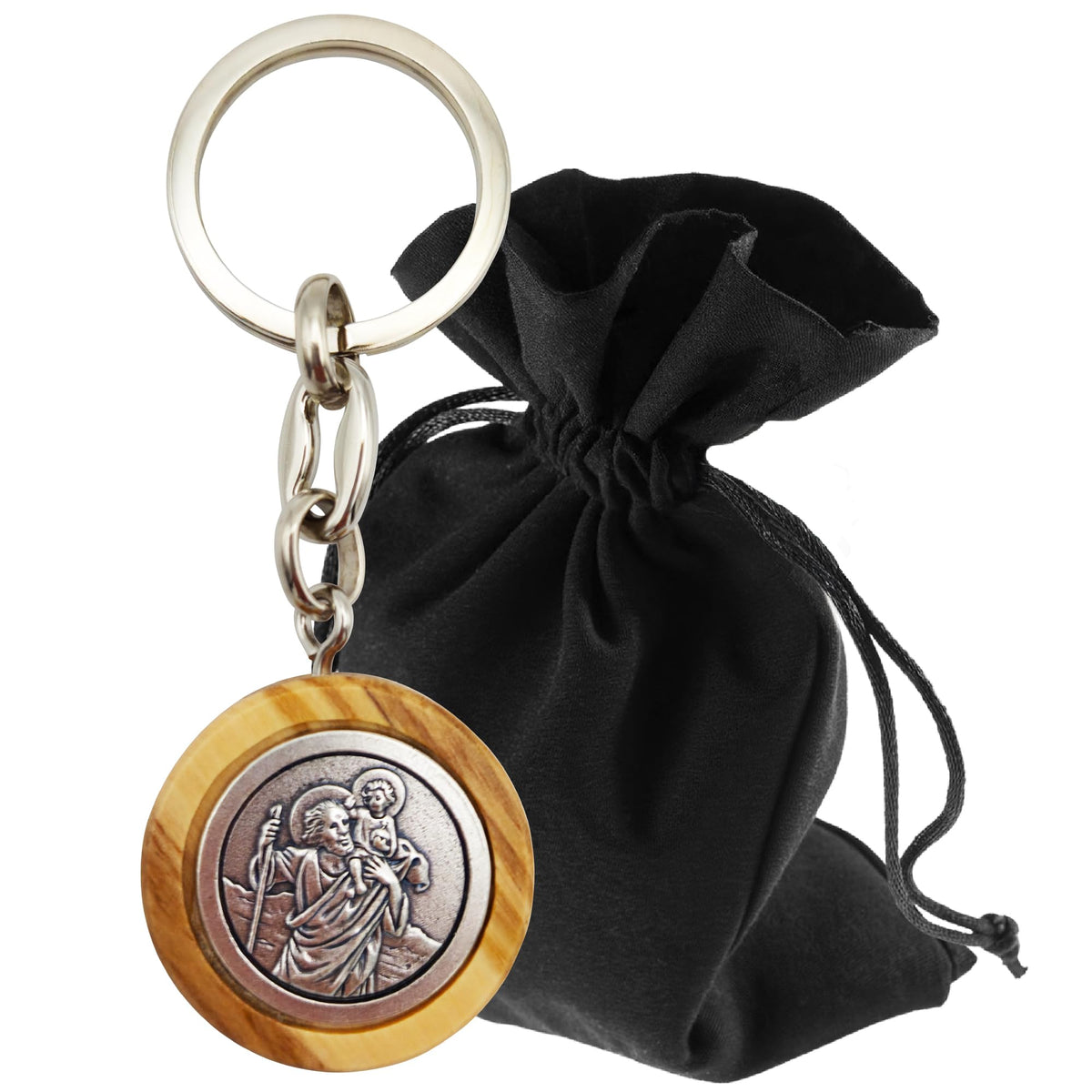 St Christopher Keyring Olive Wood 9 cm – Blessed – product view