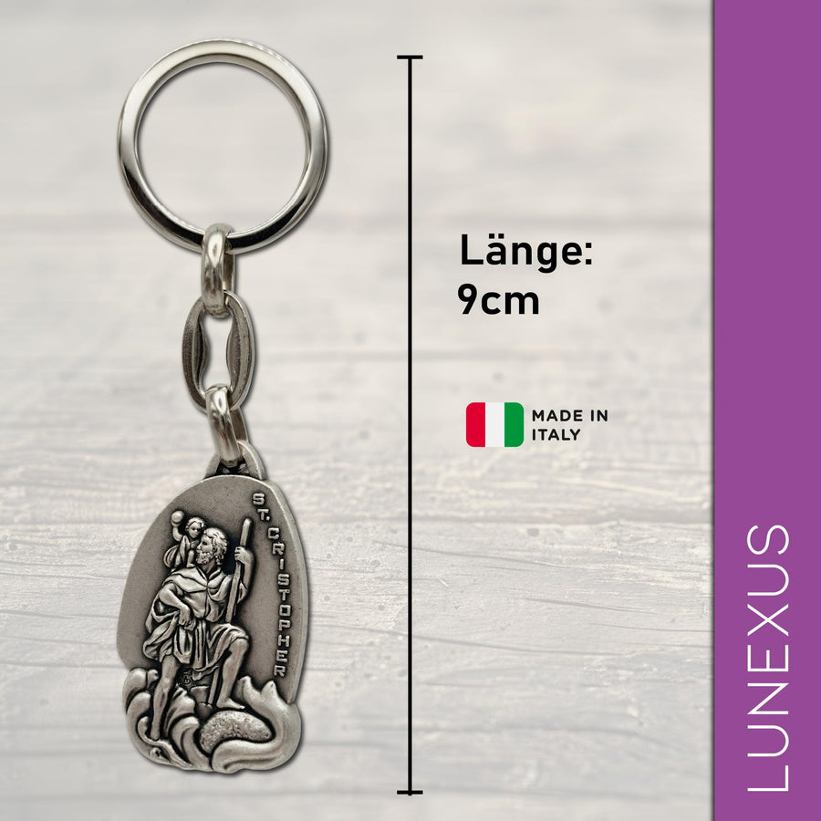 Llavero San Cristóbal «St. Cristopher» 9 cm – bendecido – medida: longitud 9 cm
