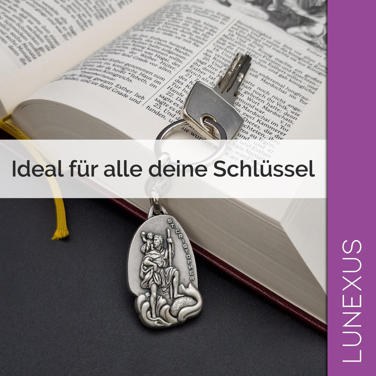 St Christopher Keyring “St. Cristopher” 9 cm – Blessed – on a bunch of keys