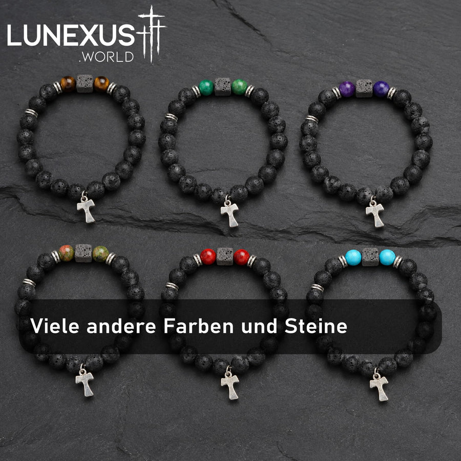 Bracciale da donna con croce tau, pietra lavica e pietre naturali 16 cm – benedetto – vista 3
