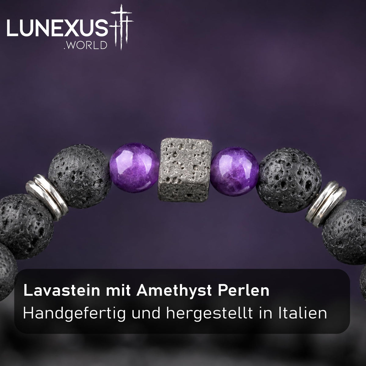 Bracciale da donna con croce tau, pietra lavica e pietre naturali 16 cm – benedetto – vista 5