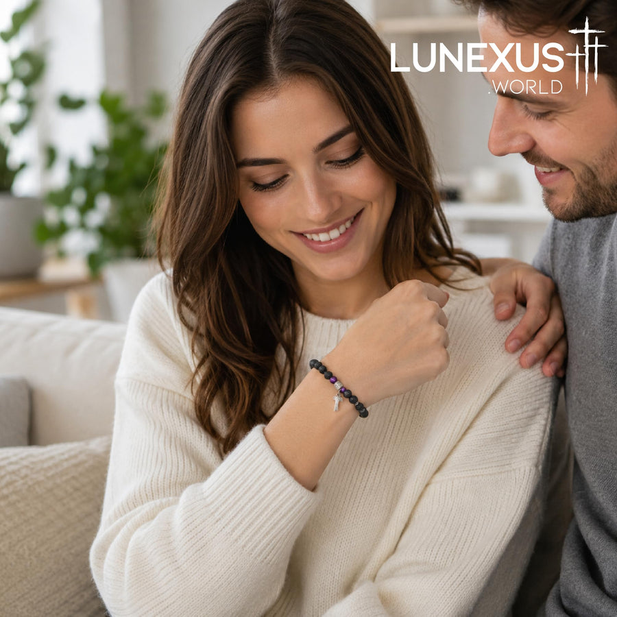 Bracciale da donna con croce tau, pietra lavica e pietre naturali 16 cm – benedetto – vista 8