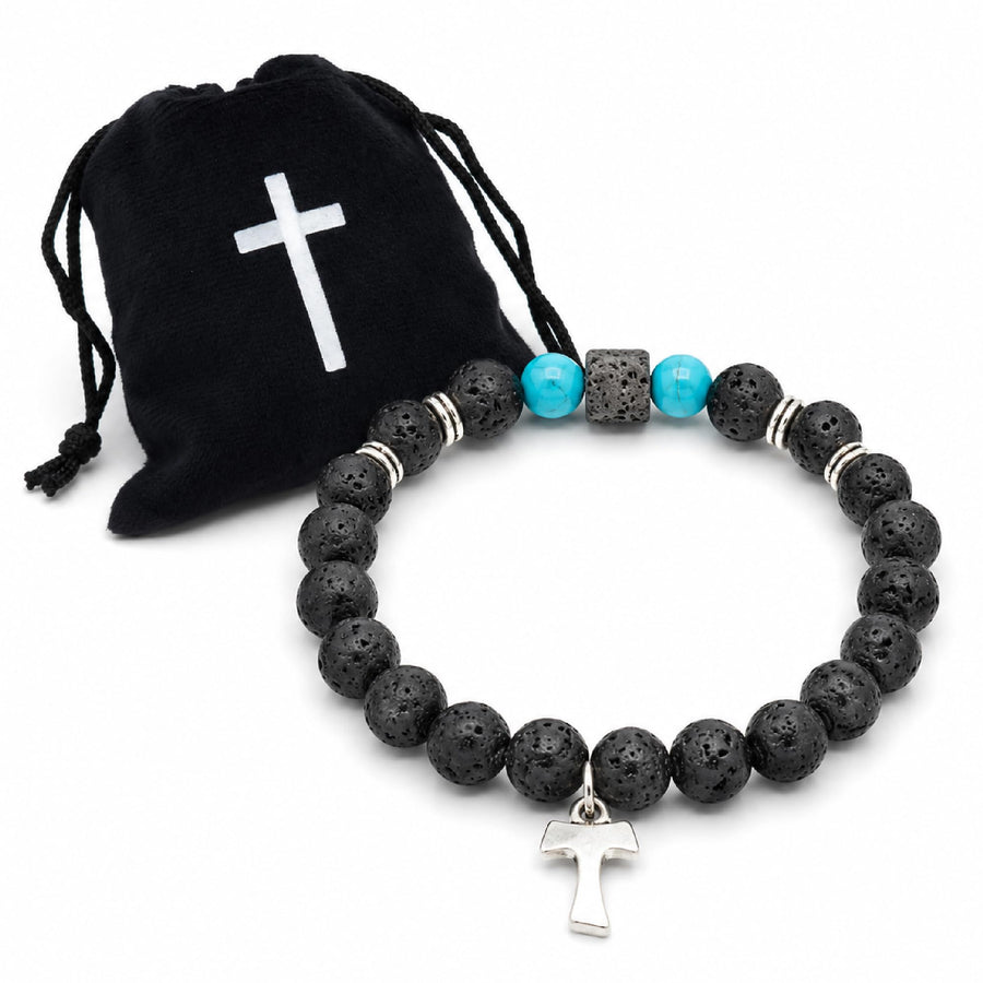Bracciale da donna con croce tau, pietra lavica e pietre naturali 16 cm – benedetto (turchese (howlite)) – vista del prodotto
