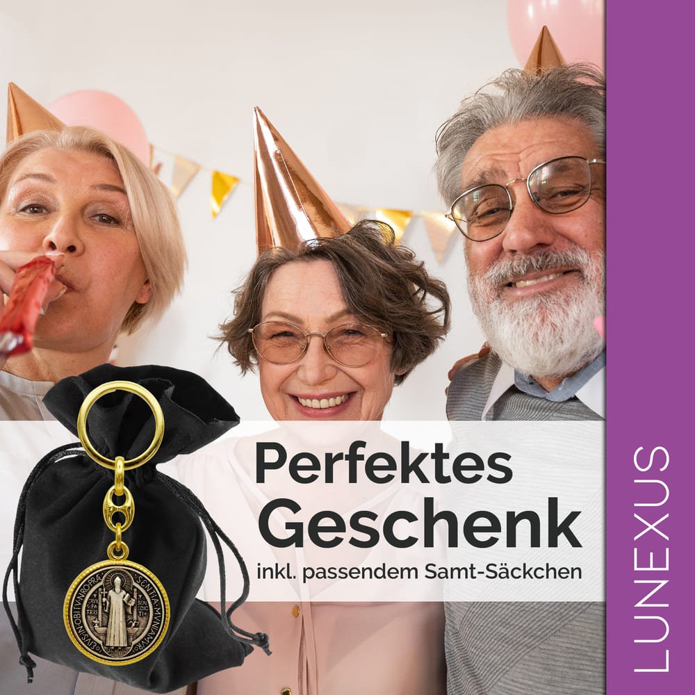 Benediktus Schlüsselanhänger 9 cm – Gold / Antik - Bronze - LUNEXUS