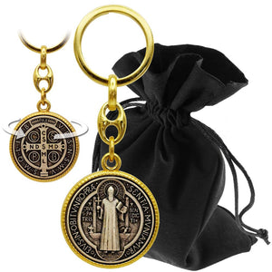 Benediktus Schlüsselanhänger Gold & Emaille 9 cm – gesegnete Medaille