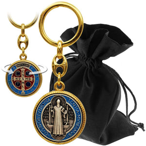 Benediktus Schlüsselanhänger Emaille Gold 9 cm – gesegnete Medaille