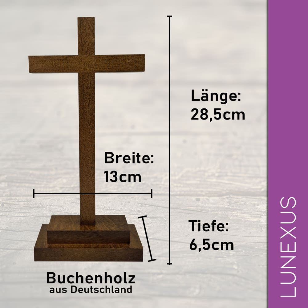 Buchenholz - Standkreuz 28,5 cm – aus Deutschland – zerlegbar mit Sockel - LUNEXUS