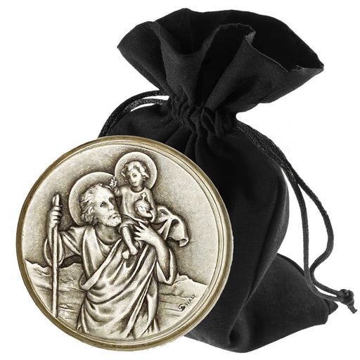 Christopherus Magnet- Auto und Kühlschank Ø 38 mm – Antik - Silber - LUNEXUS