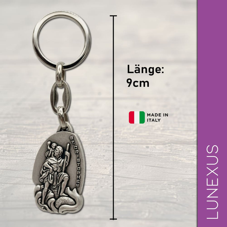 Porte-clés saint Christophe 9 cm – argent vieilli - LUNEXUS