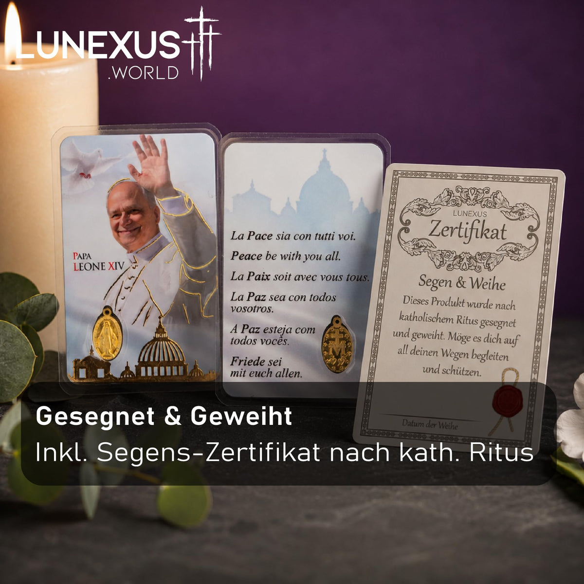 Prayer Card Pope Leo XIV with Miraculous Medal 9×5 cm – view 4