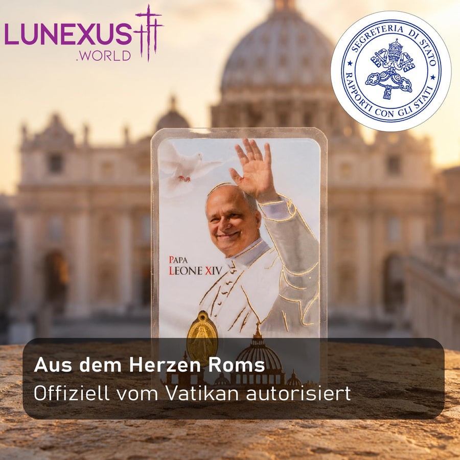 Estampa de oración Papa León XIV con Medalla Milagrosa 9×5 cm – vista 7