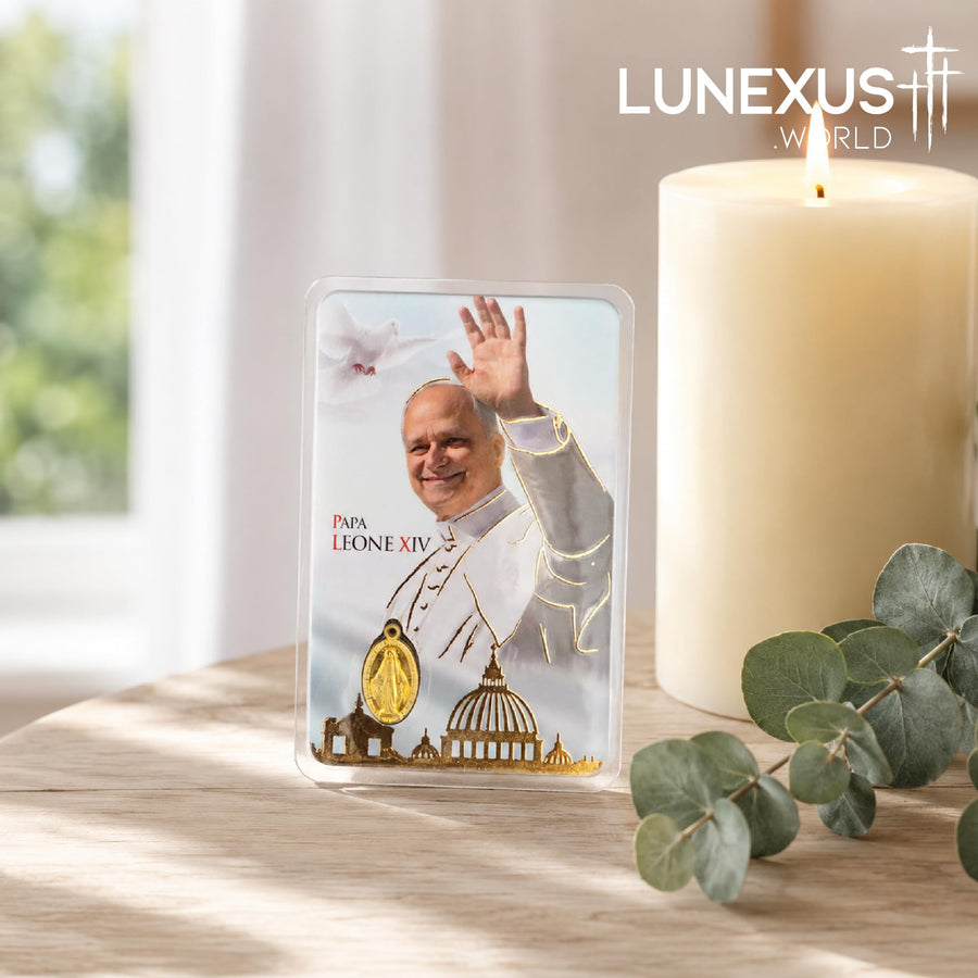 Estampa de oración Papa León XIV con Medalla Milagrosa 9×5 cm – vista 8