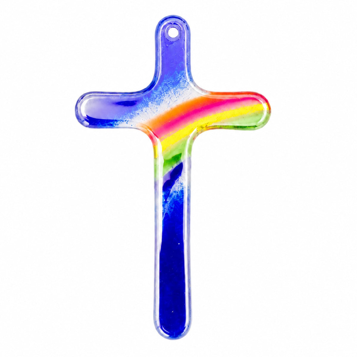 Cruz de cristal 14×8,5 cm arcoíris, pequeña – bendecida – vista del producto