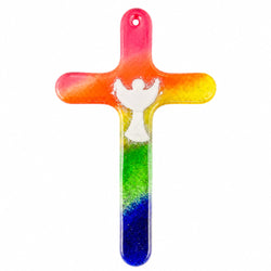 Glass Cross 14×8.5 cm Rainbow with Angel Motif – Blessed – product view