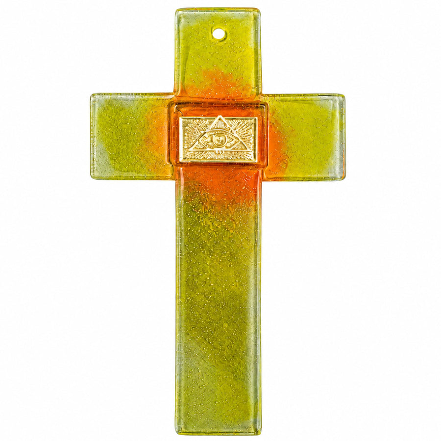 Glass Cross 20×12 cm Yellow with Eye of Providence – Blessed – product view