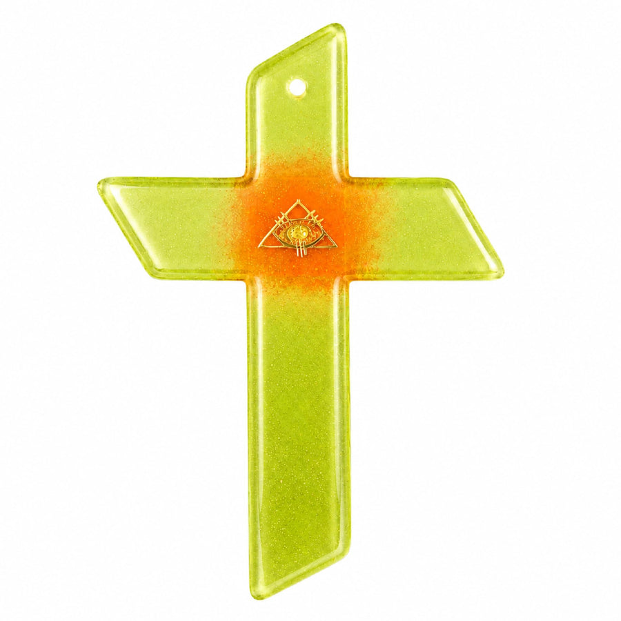 Glass Cross 24×15 cm with Eye Symbol, White-Orange – Blessed – product view