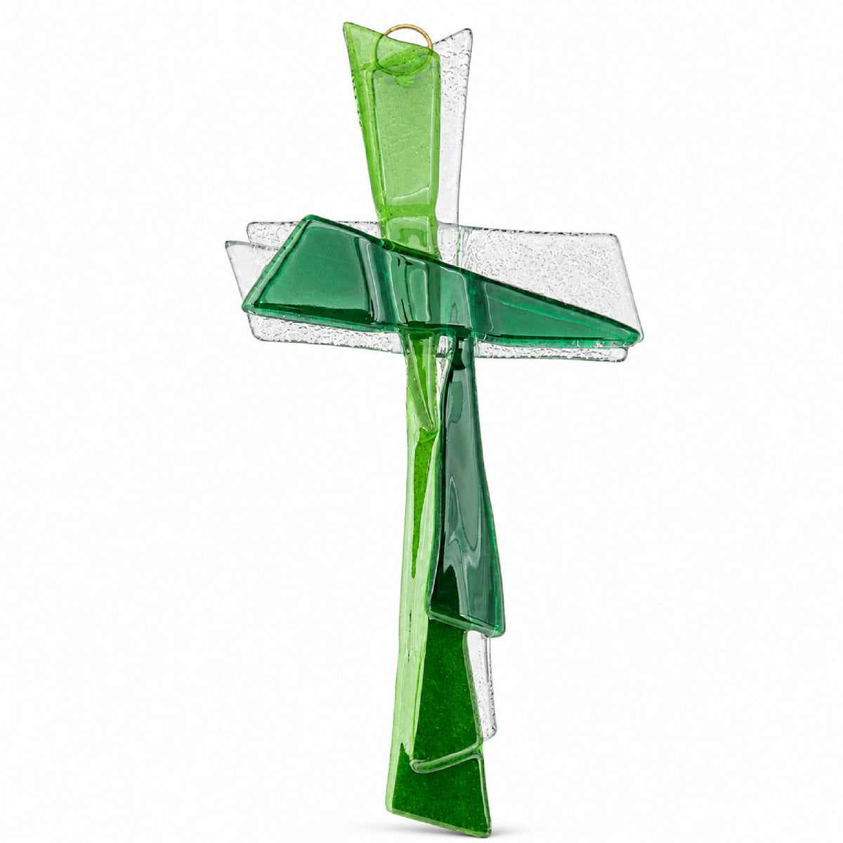 Cruz de cristal 27×12 cm transparente – cruz de pared, bendecida (verde) – vista del producto