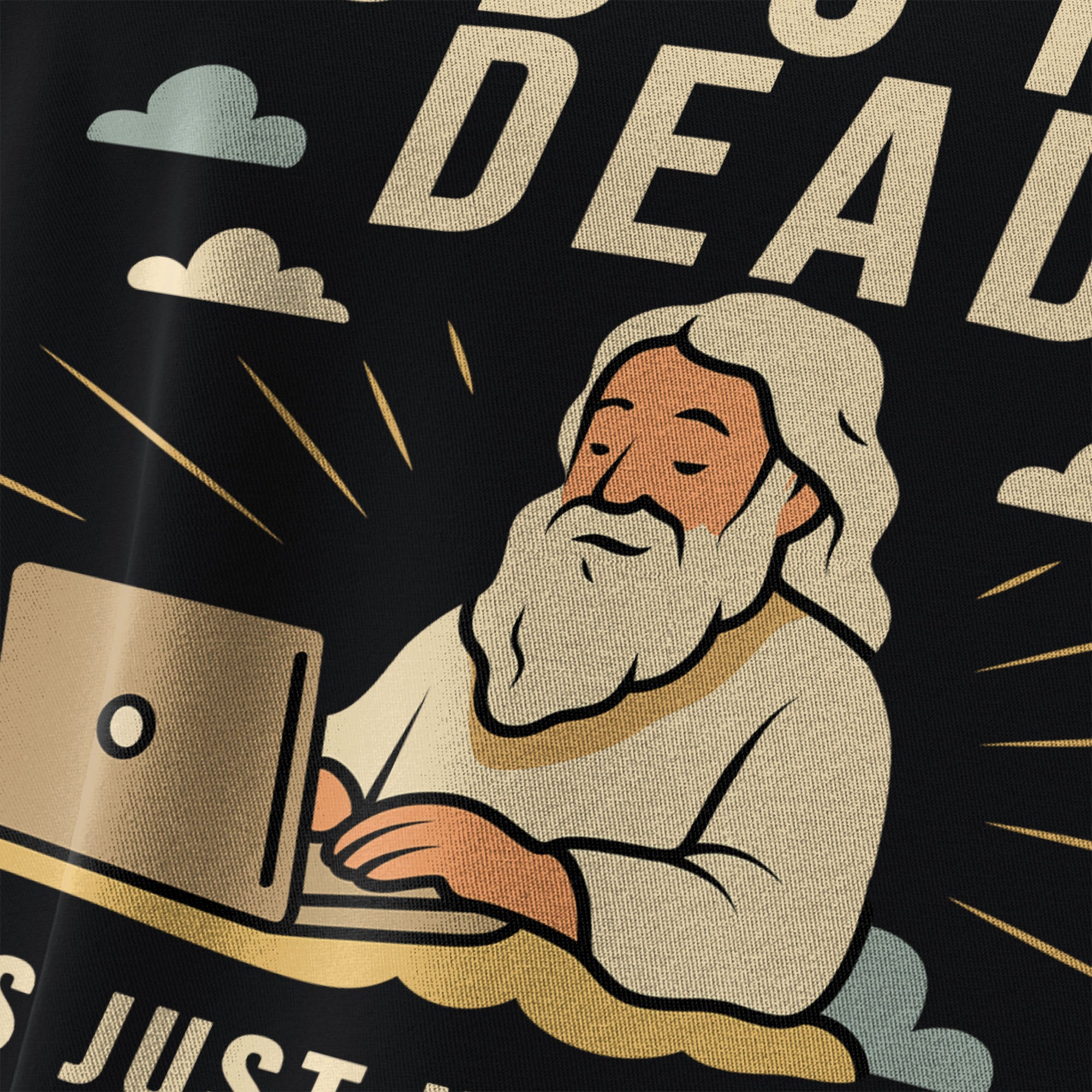 Detailaufnahme des DTF-Drucks vom God’s Not Dead Herren T-Shirt – nachhaltige Produktion in Deutschland