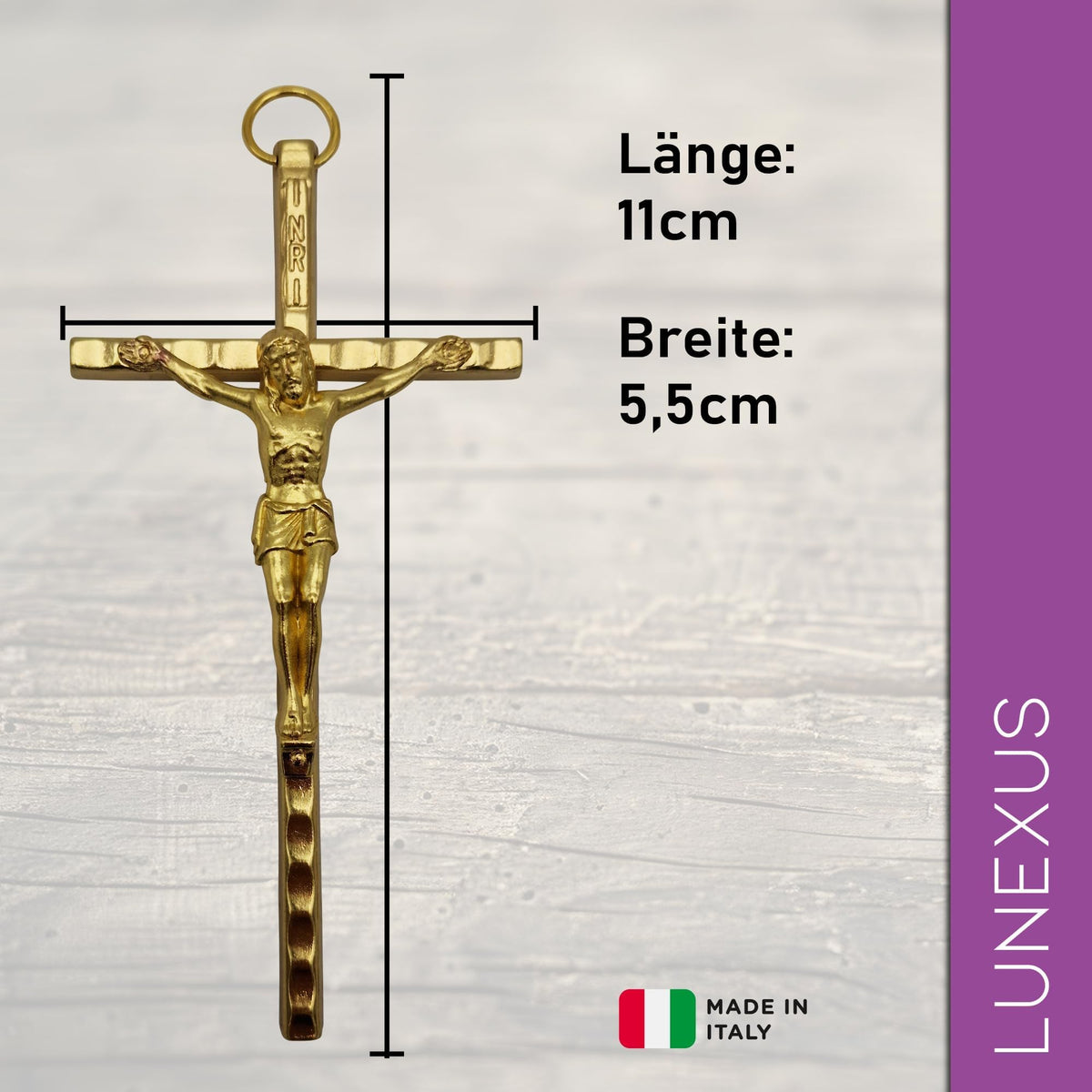 Cruz de pared con Cristo dorada, con bolsita de terciopelo – vista 2