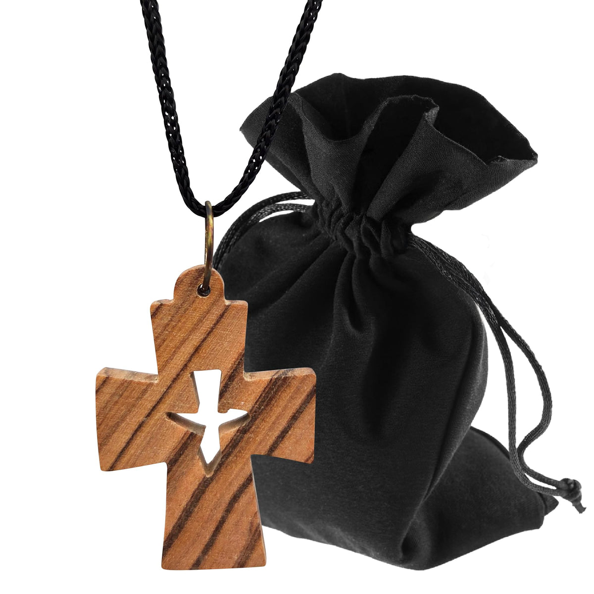 Olive Wood Cross Necklace with Dove from Bethlehem – Blessed in Our Warehouse – product view