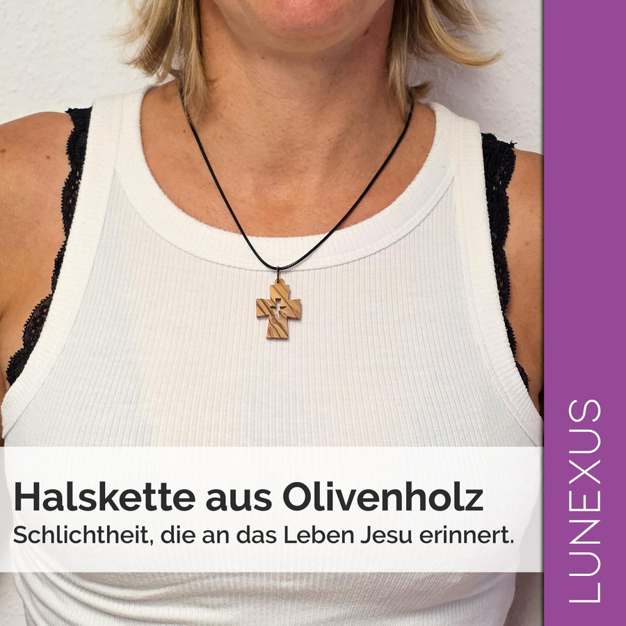 Collana con croce in legno d'ulivo con colomba di Betlemme – benedetta nel nostro magazzino – vista 6