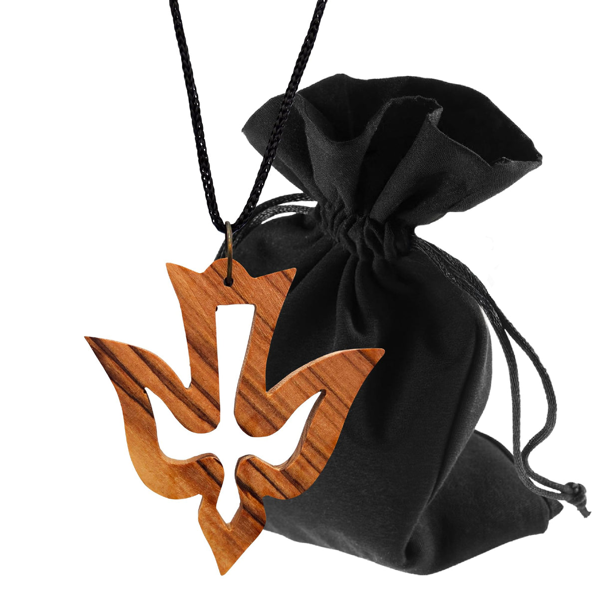 Collier colombe en bois d'olivier – pendentif fait main, bénit – vue du produit
