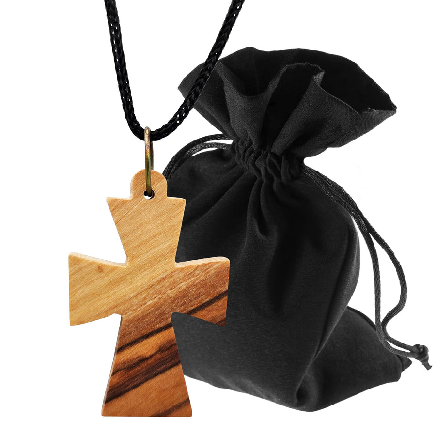Collar de madera de olivo con cruz bizantina de Belén – bendecido – vista del producto
