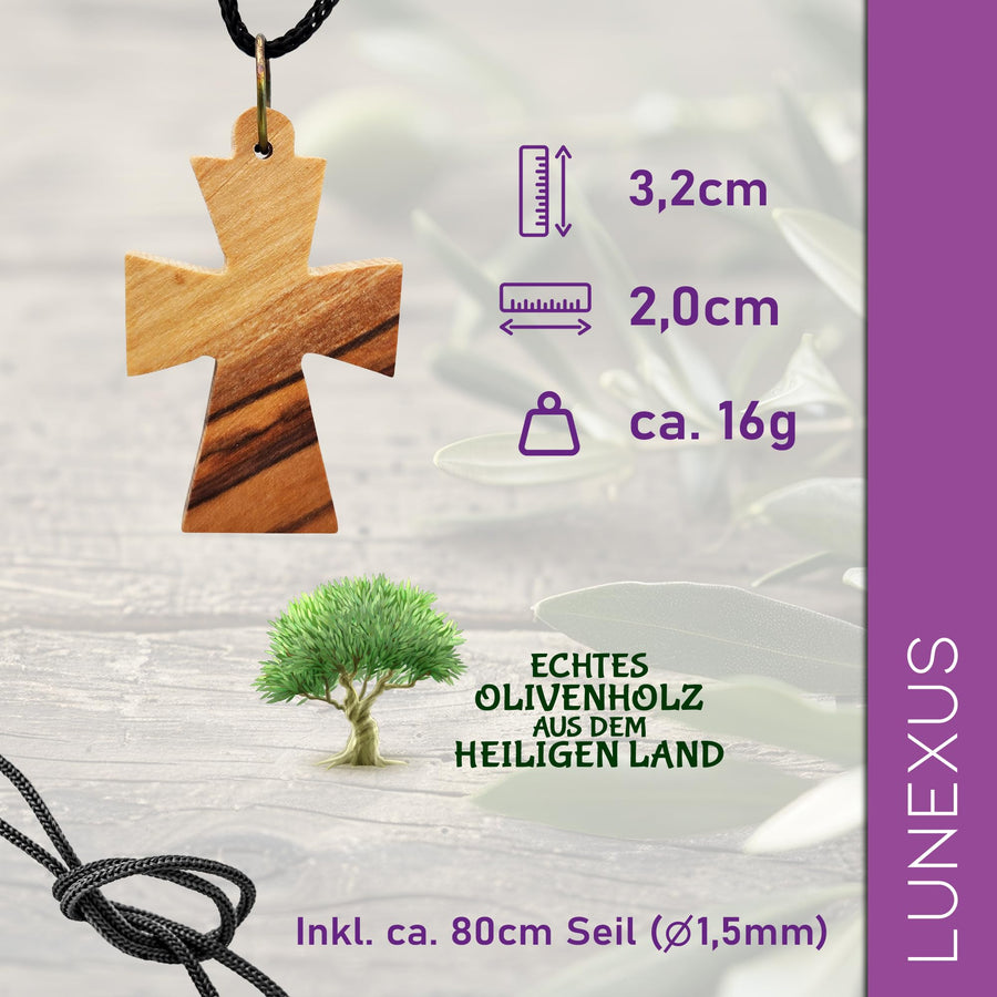 Collar de madera de olivo con cruz bizantina de Belén – bendecido – vista 2